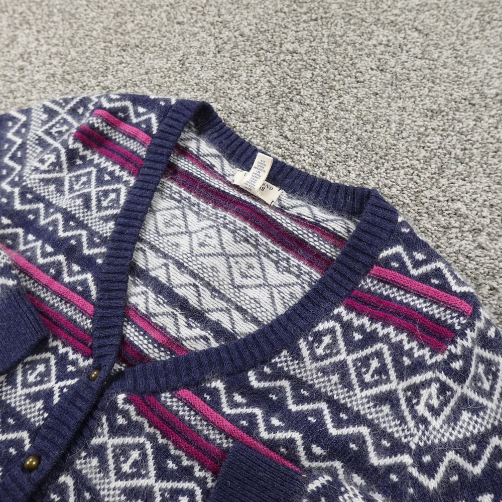 Lands End Cardigan‎ Womens S Blue Nordic Fair Isle Angora Wool Sweater Knit Cozy